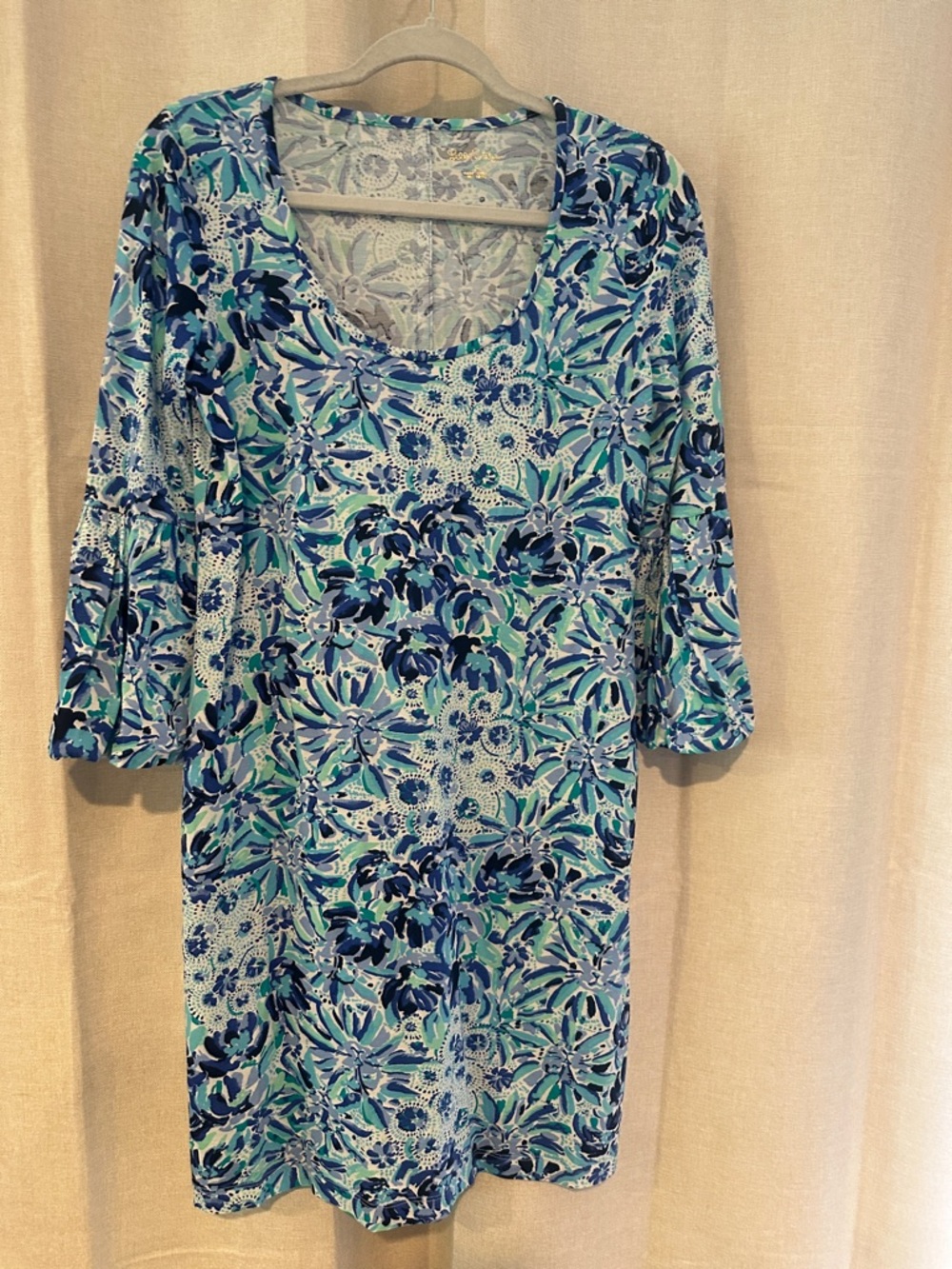 Lilly Pulitzer Blue Teal Floral Long Sleeve Dress